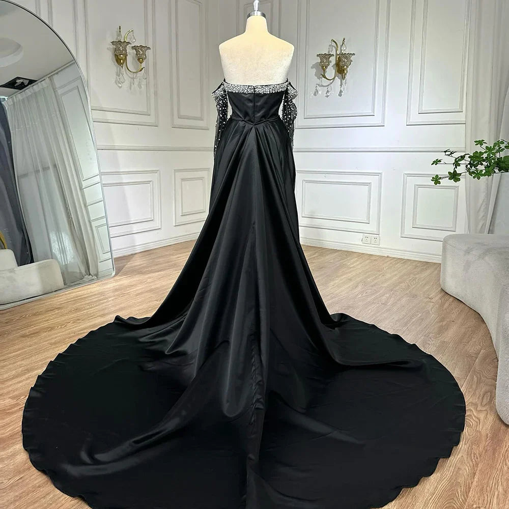Elegant Yellow Mermaid Beaded Evening Gown with Detachable Sleeves LA72777