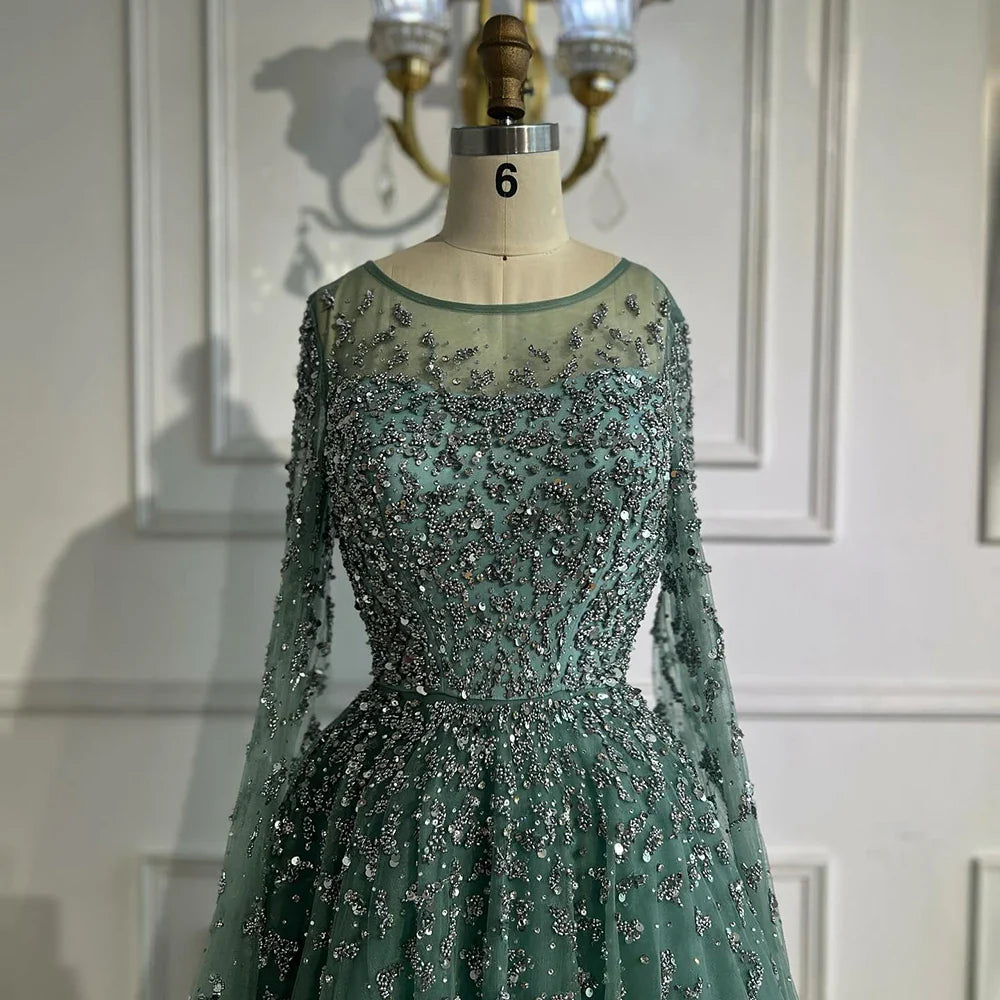 Luxury Beaded Evening Dress With Cape Sleeves LA72965