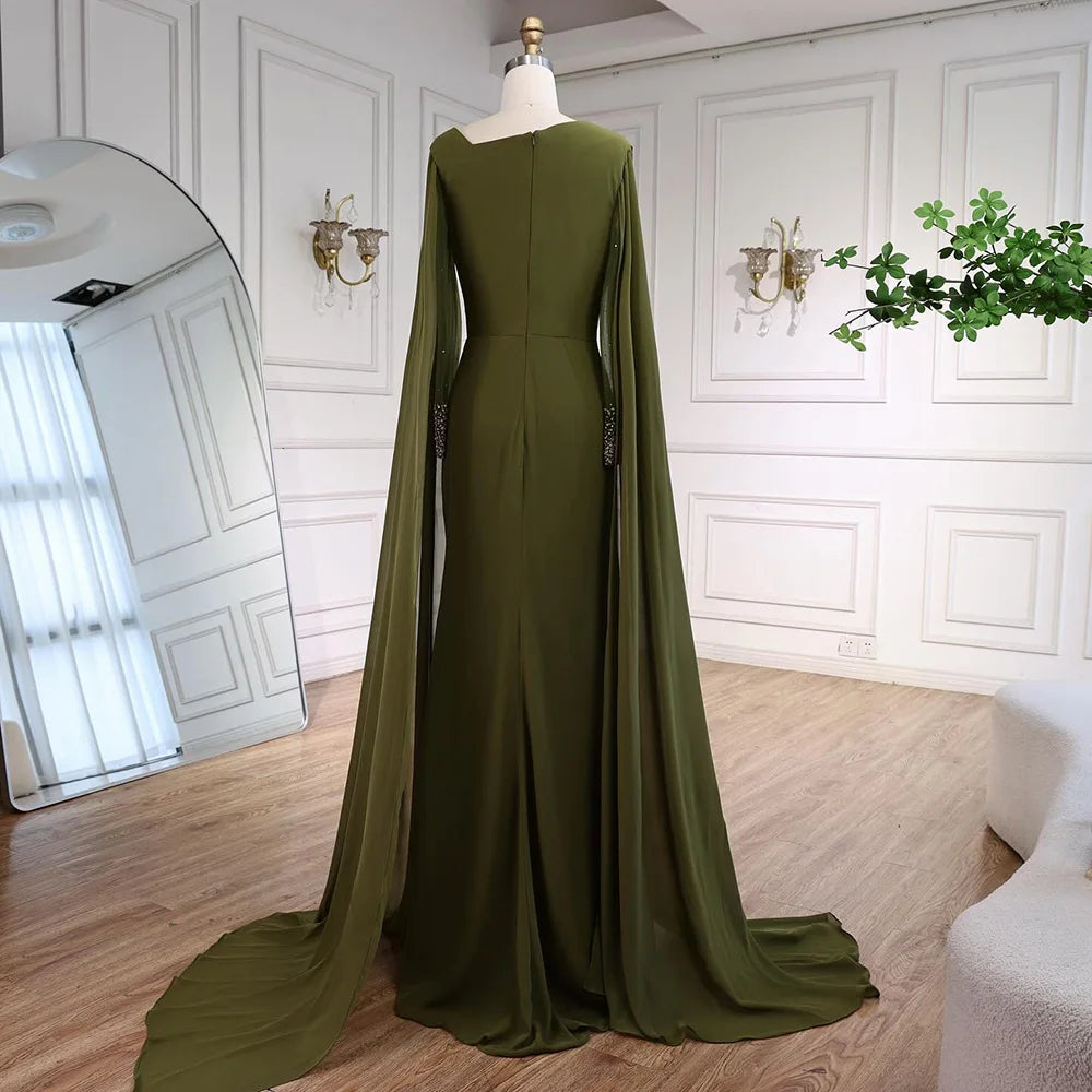 Luxury Olive Green Beaded Stretch Mermaid Evening Dress LA73092