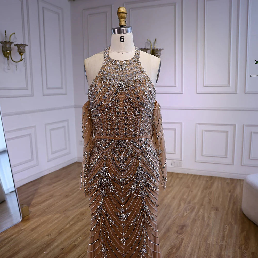 Luxury Turquoise Halter Mermaid Evening Dress LA72980