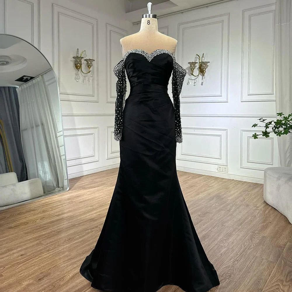 Elegant Yellow Mermaid Beaded Evening Gown with Detachable Sleeves LA72777