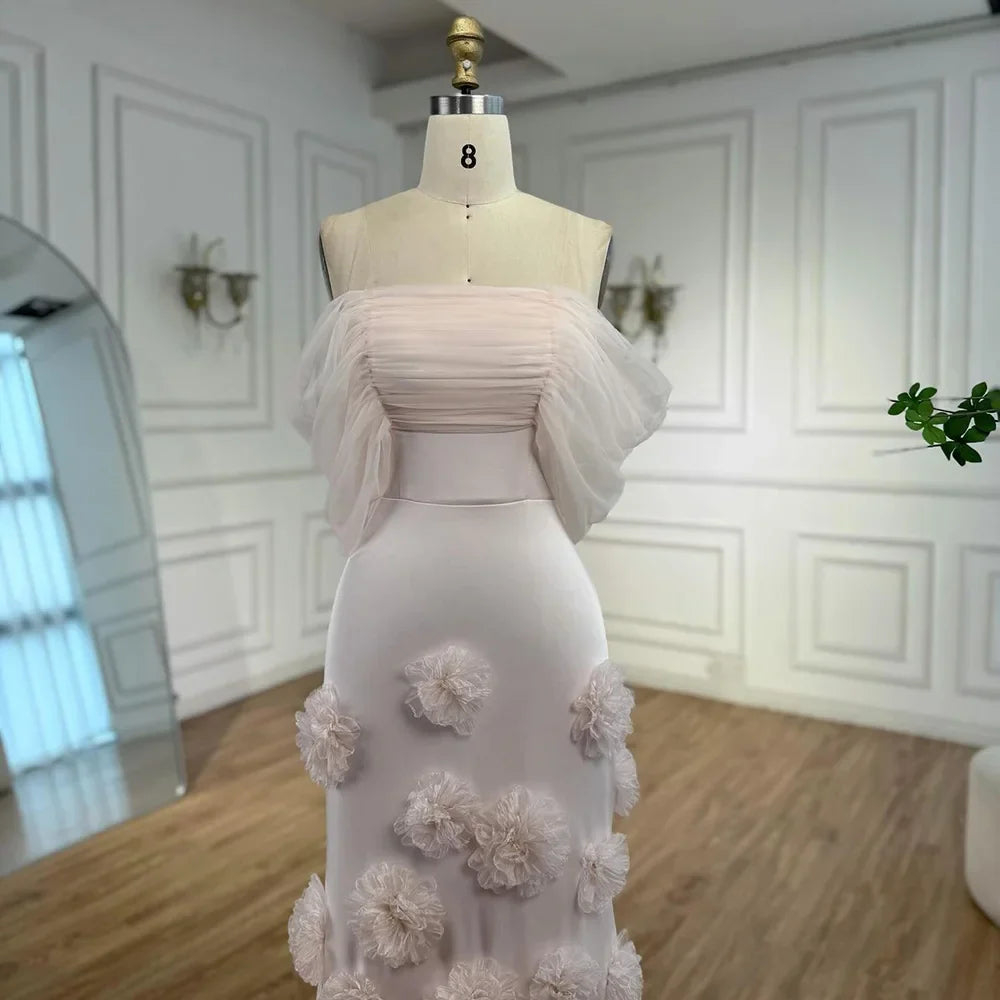 Elegant pink 3D flower off-shoulder evening dress LA72943