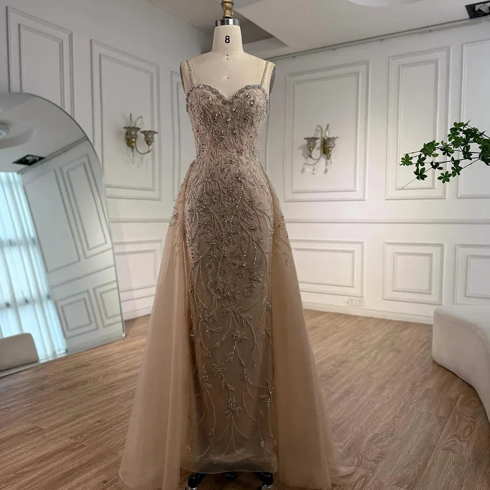 Luxury Nude Beaded Evening Dress with Overskirt 2025 LA73121