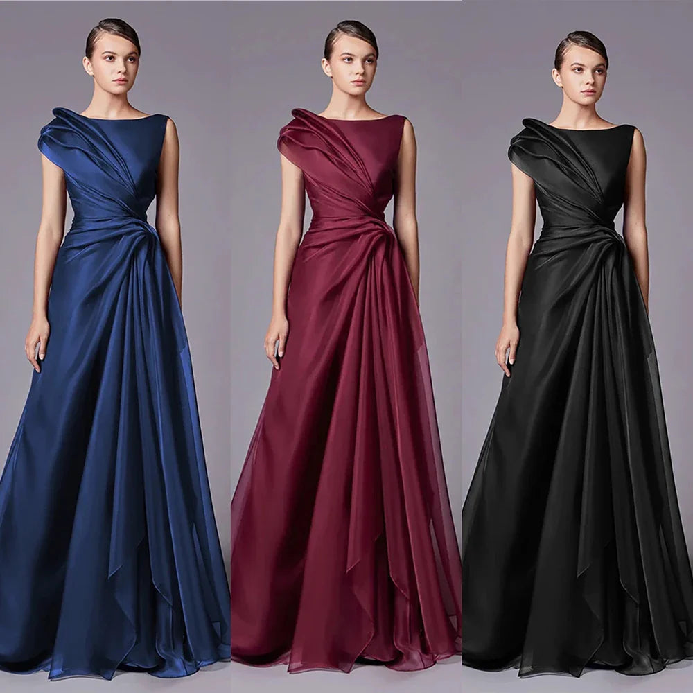 Burgundy Elegant A-Line Evening Dress with Draped Shoulder LA72944