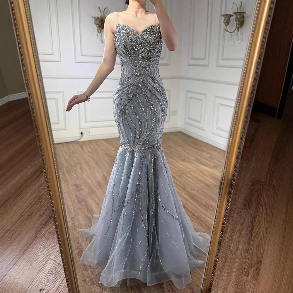 Luxury Pink Beaded Strapless Mermaid Evening Dress LA73124