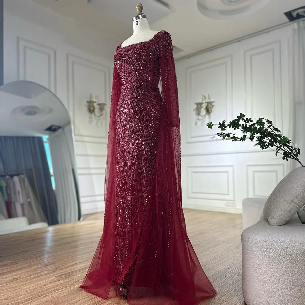 Luxury Arabic Mermaid Evening Dress with Cape Sleeves Plus SizeLA72590A