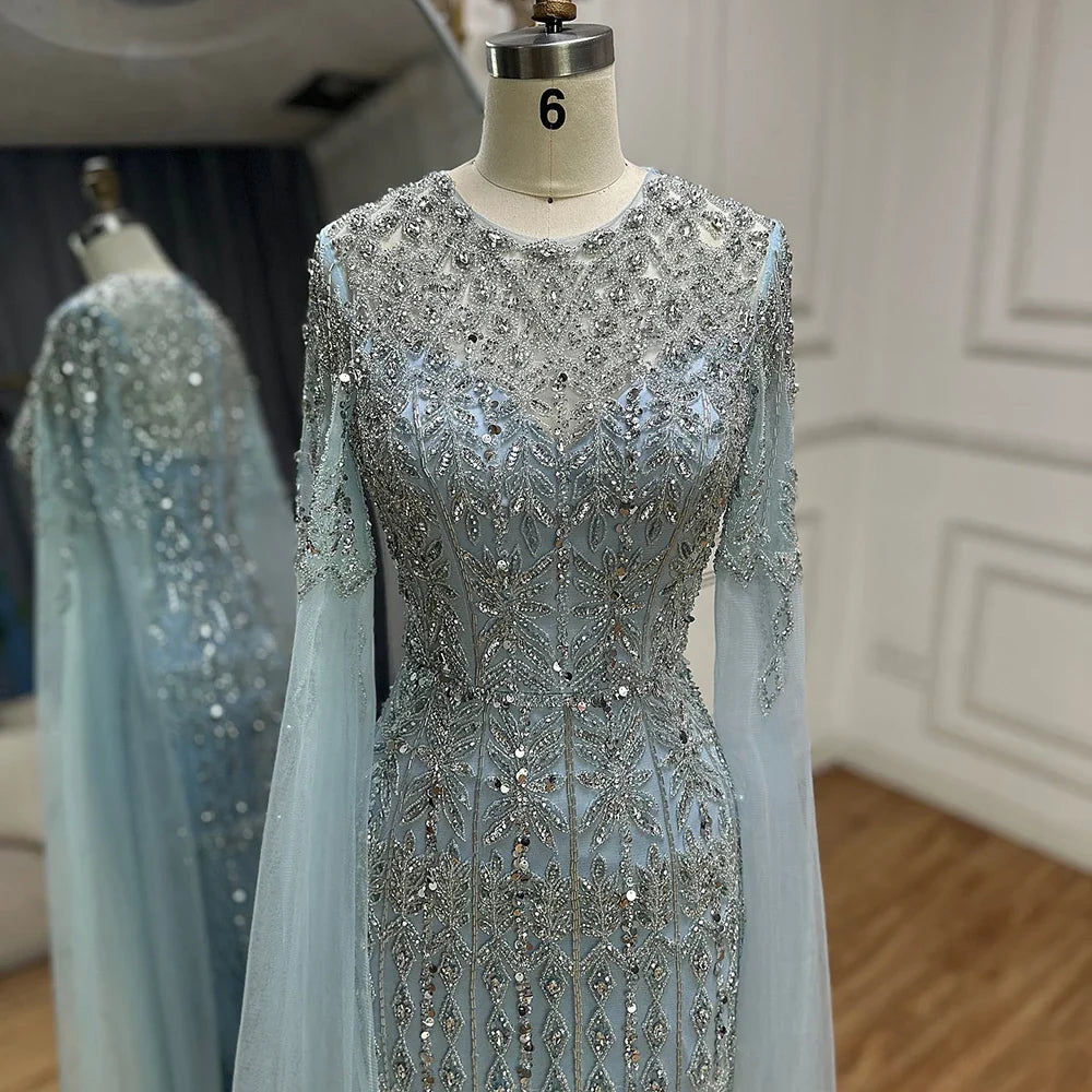 Dubai Caramel Elegant Cape Sleeve Luxury Beaded Evening Gown LA72775