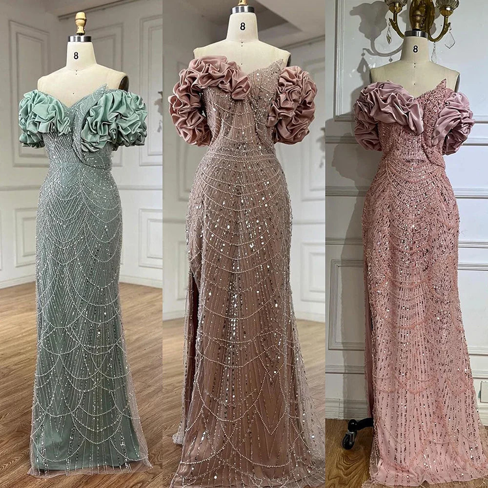 Luxury Dubai Luxury Dubai Off Shoulder Mermaid Sage Green Evening Dresses For Women Arabic Wedding Party Gown LA72281