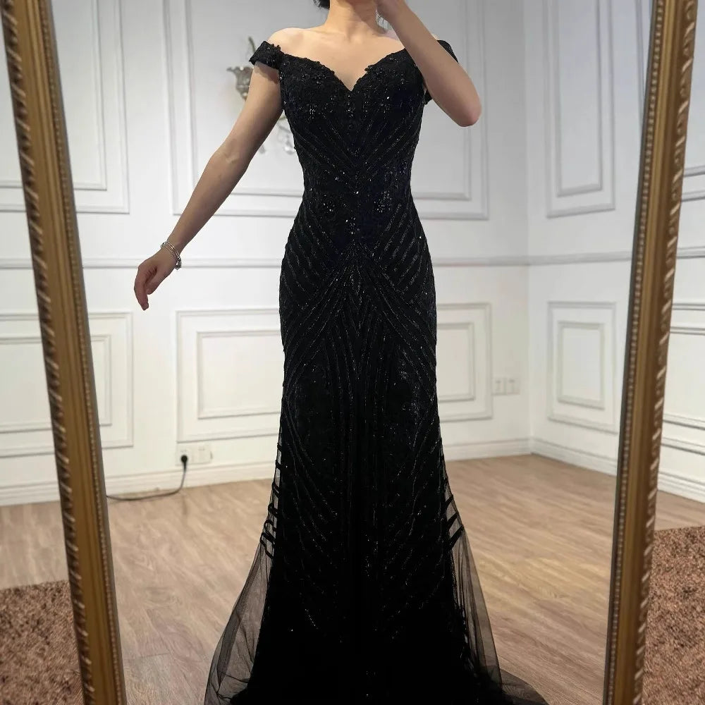 Luxury Silver Gray Off Shoulder Mermaid Evening Dress LA73018