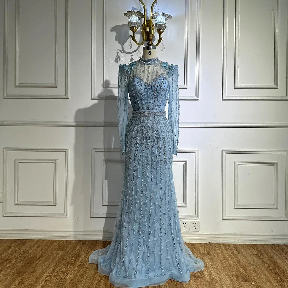 Modest Caramel Mermaid Evening Dress With Long Sleeve LA72826A