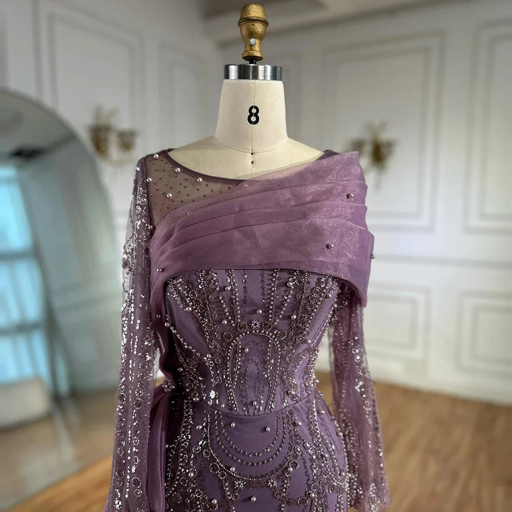 Luxury Pink Beaded Mermaid Evening Dress with Overskirt LA72348A