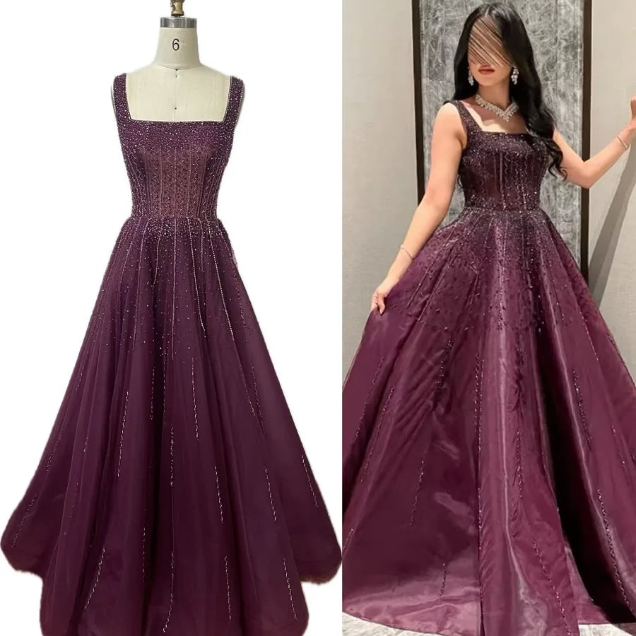 Purple Luxury Square Evening Dresses Arabic Gowns For Party Prom Dress Party LA72857
