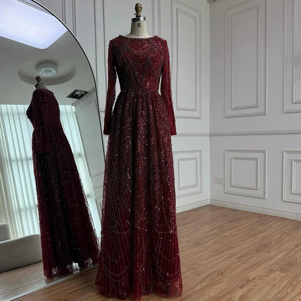 Luxury Olive Green Beaded A-Line Modest Evening Dress LA72738B