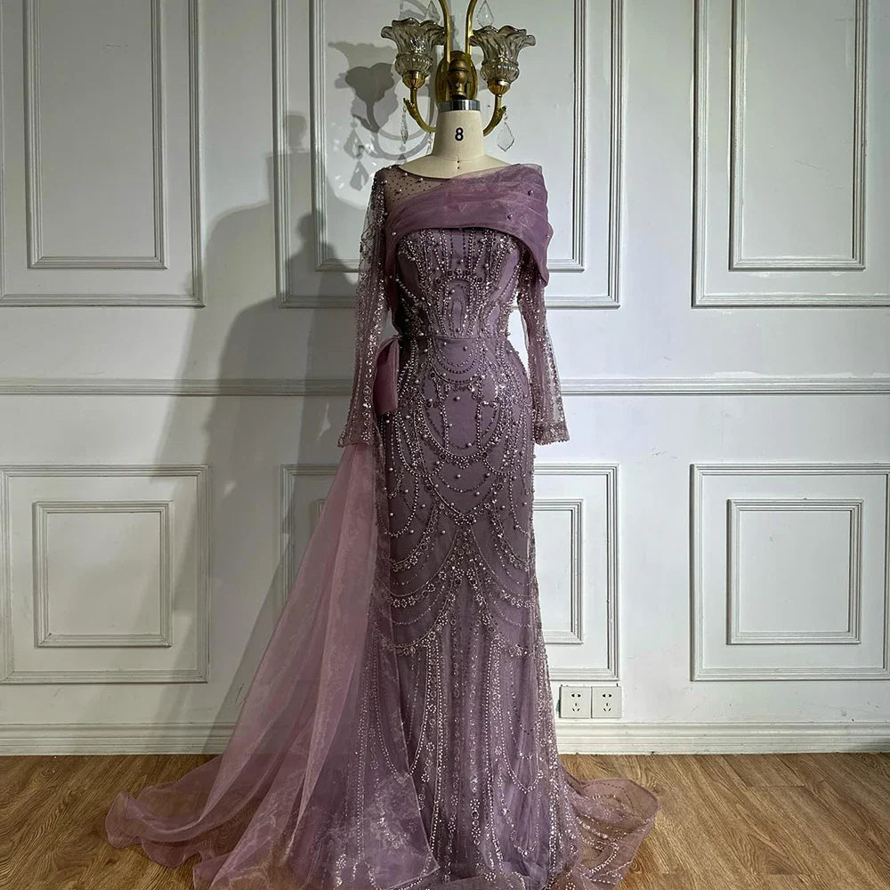 Luxury Pink Beaded Mermaid Evening Dress with Overskirt LA72348A