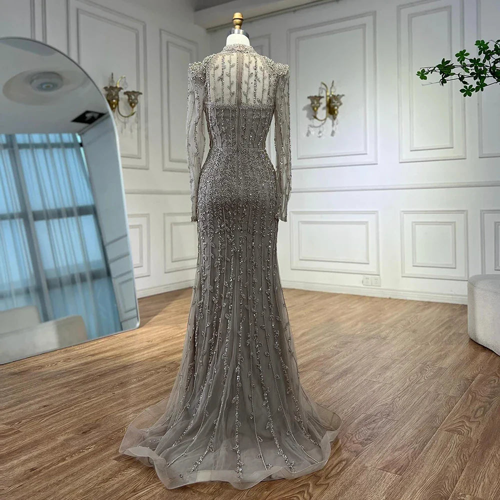 Modest Caramel Mermaid Evening Dress With Long Sleeve LA72826A