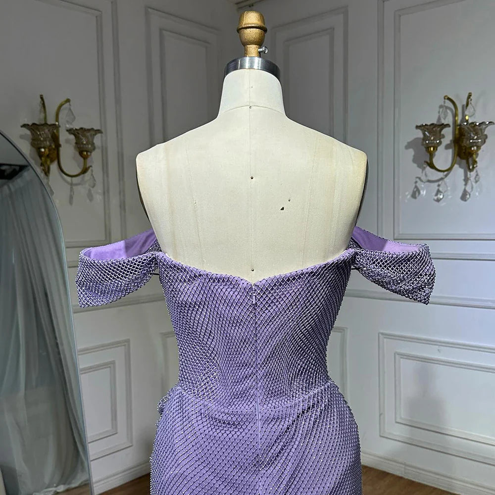 Dubai Elegant Purple Evening Dress with Sleeveless Tulle LA72790