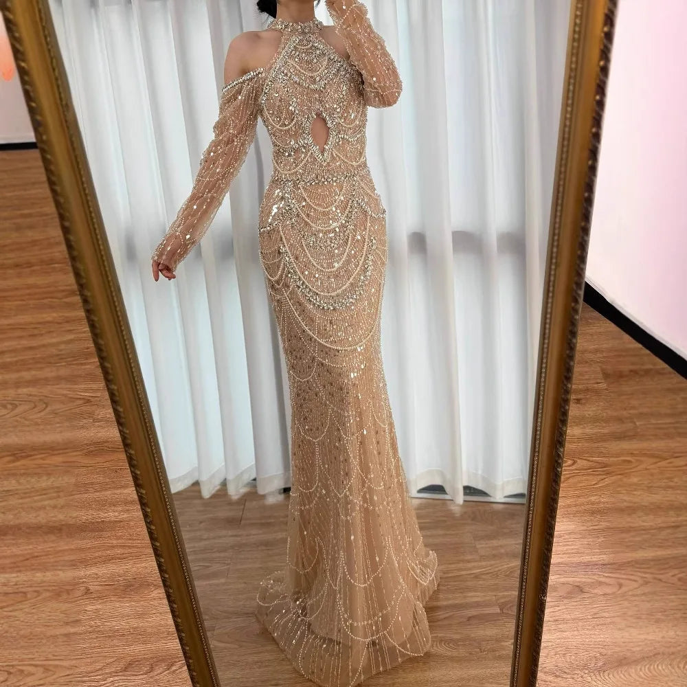 Nude Cutout Luxury Evening Dress Dubai Style for Women LA72607
