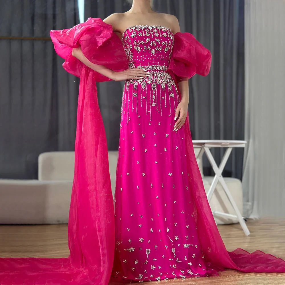 Luxury Beaded Tassel Black Evening Dress with Straps Cape LA72002