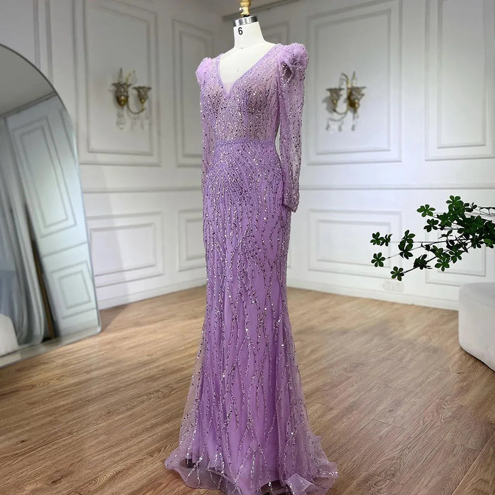 Luxury Lilac Mermaid Beaded Evening Dress LA71931