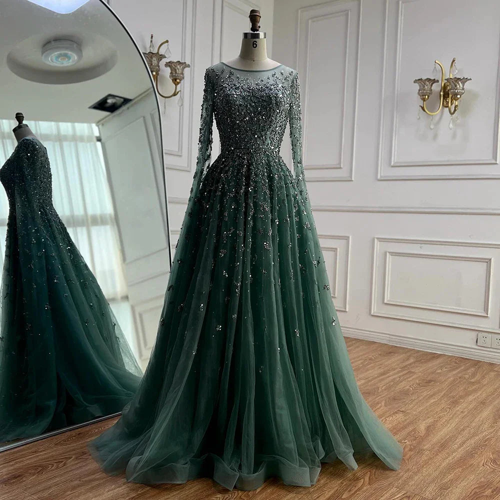 Luxury Beaded Evening Dress With Cape Sleeves LA72965