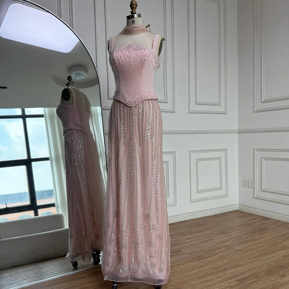 Glamorous Strapless Mermaid Evening Dress with Pearls LA73070