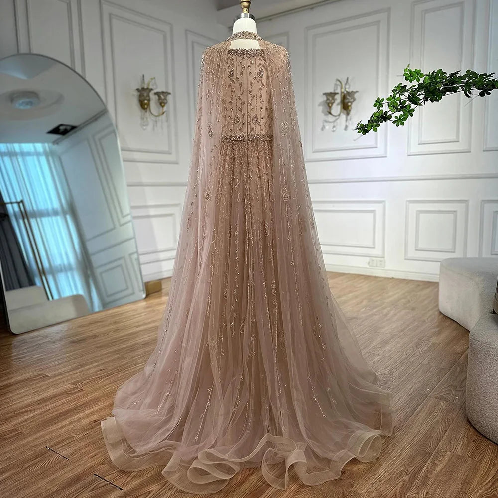 Nude Square Neck Beaded A-Line Evening Dress LA72835