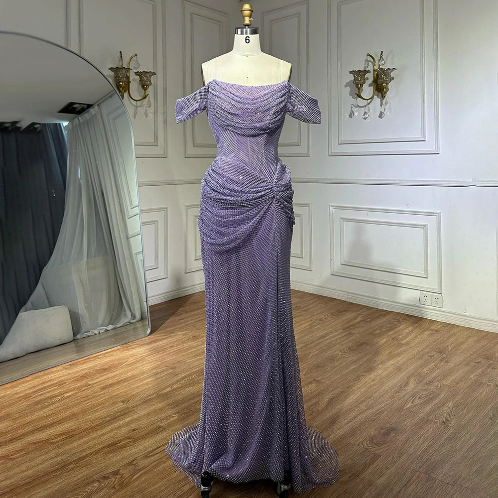 Dubai Elegant Purple Evening Dress with Sleeveless Tulle LA72790