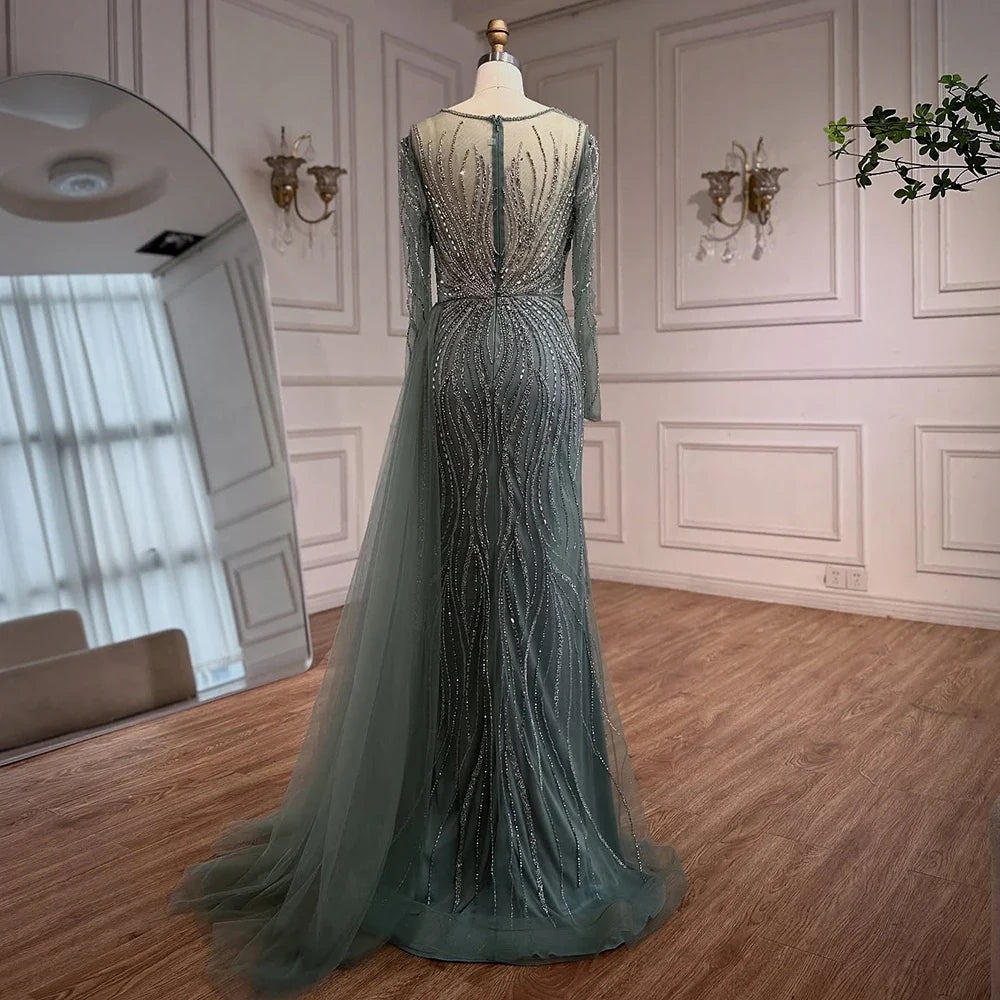 Luxury Nude Beaded Crystal Evening Dress with Overskirt LA72812