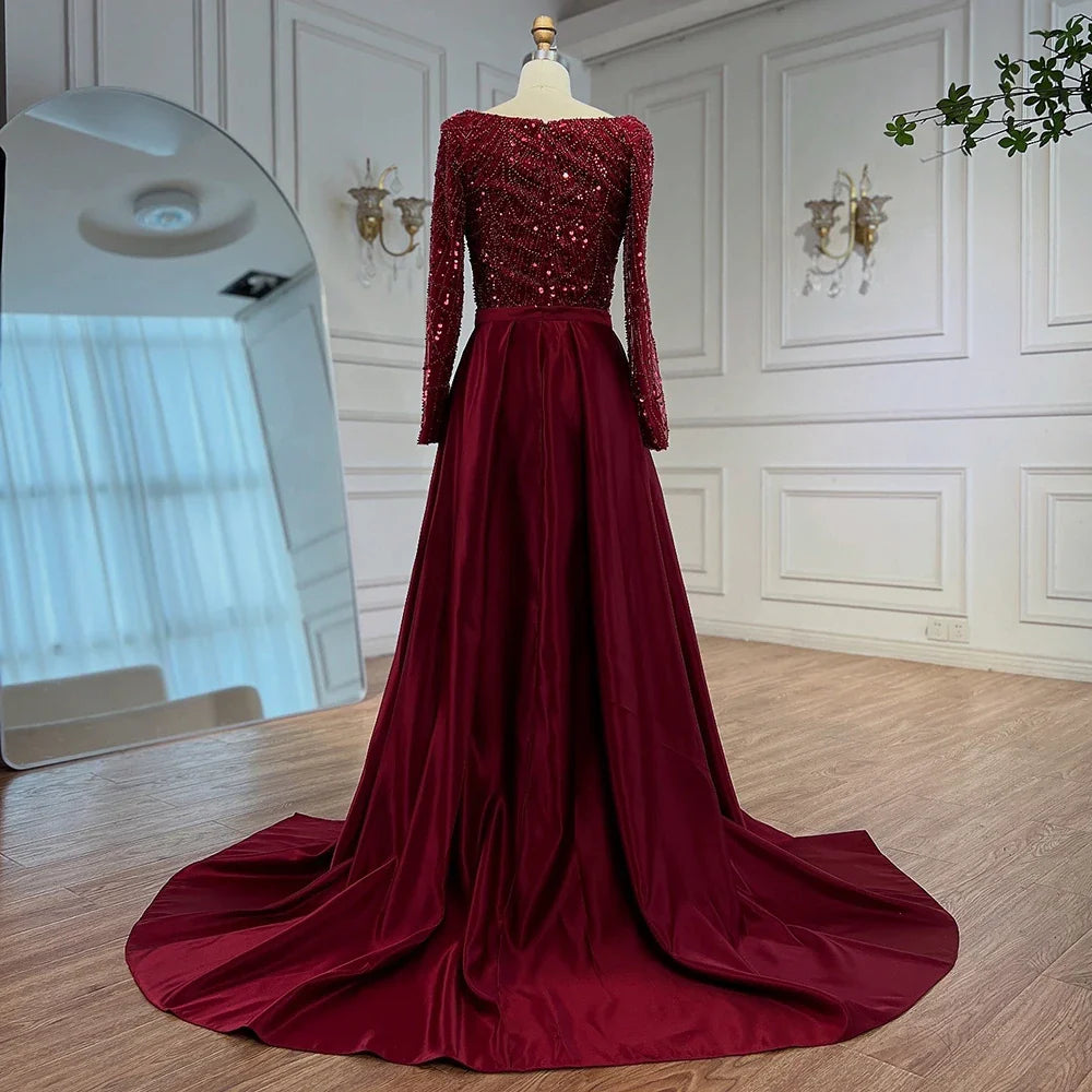 Luxury Wine Red Mermaid Evening Dress with Overskirt Plus Size LA72352A