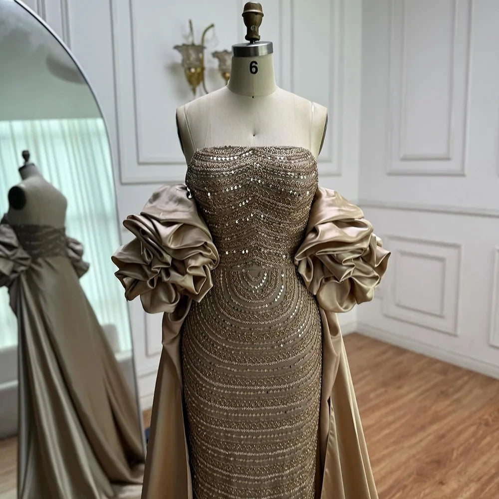 Luxury Arabic Dusty Rose Evening Dresses with Cape LA72543