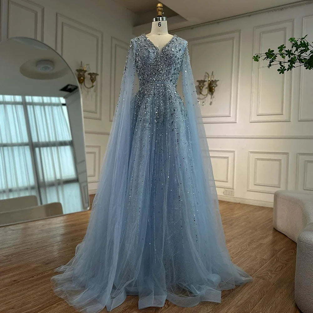 Luxury Blue Evening Dress with Cape 2025 LA72968