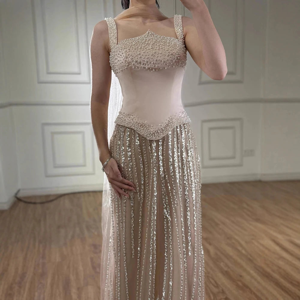 Glamorous Strapless Mermaid Evening Dress with Pearls LA73070