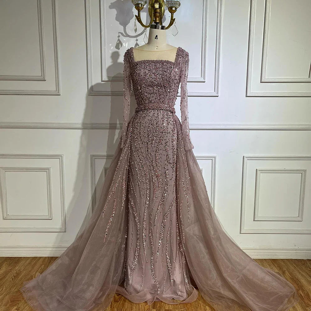 Modest Green Mermaid Evening Dress with Overskirt LA72710