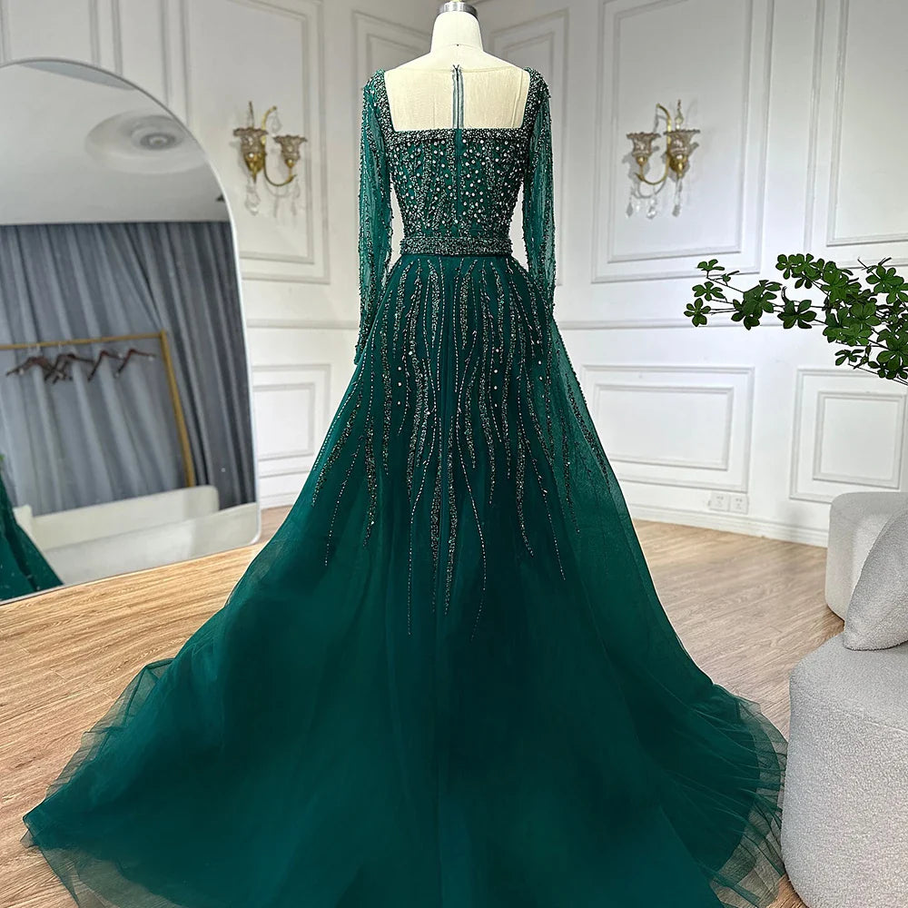 Modest Green Mermaid Evening Dress with Overskirt LA72710