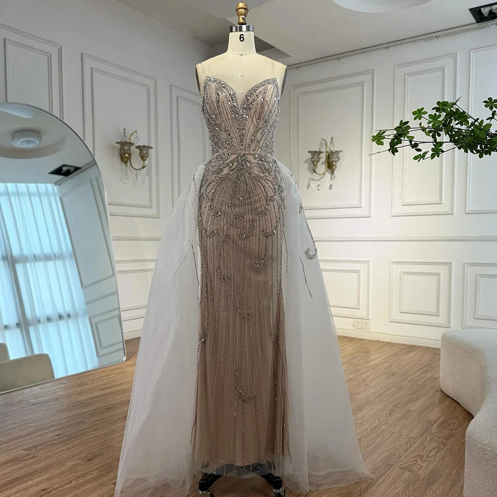 Luxury Turquoise Mermaid Evening Dress with Overskirt LA72880