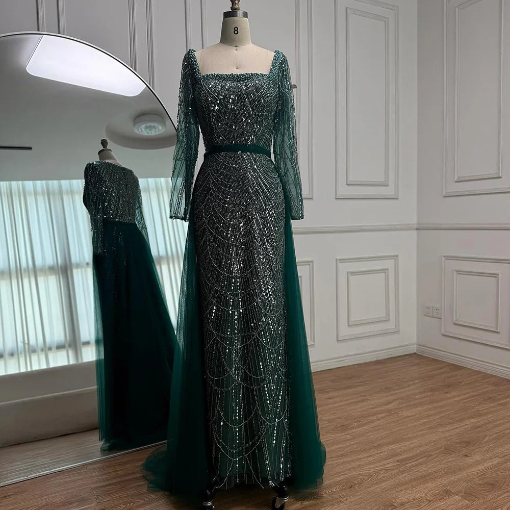 Blue Square Evening Dress With Long Sleeve Plus Size LA72032N
