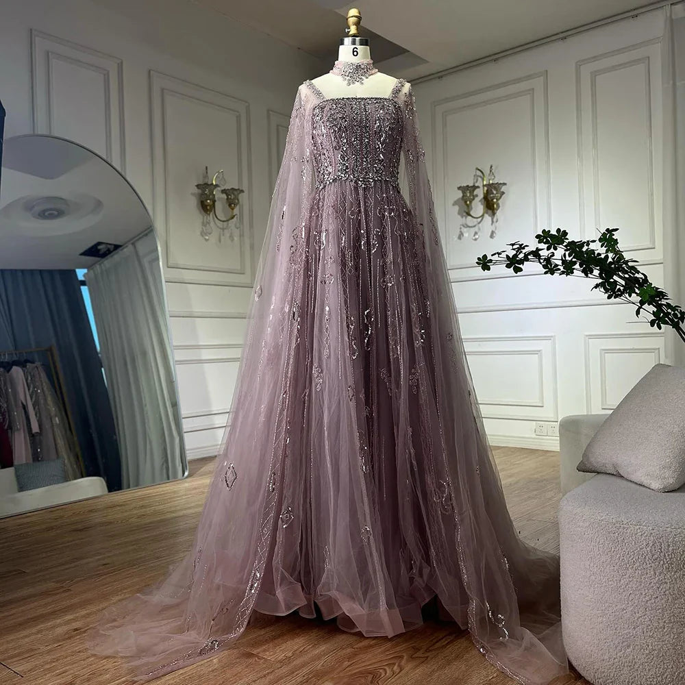 Luxury Designer Nude A-Line Crystal Beaded Arabic Evening Dress LA72764
