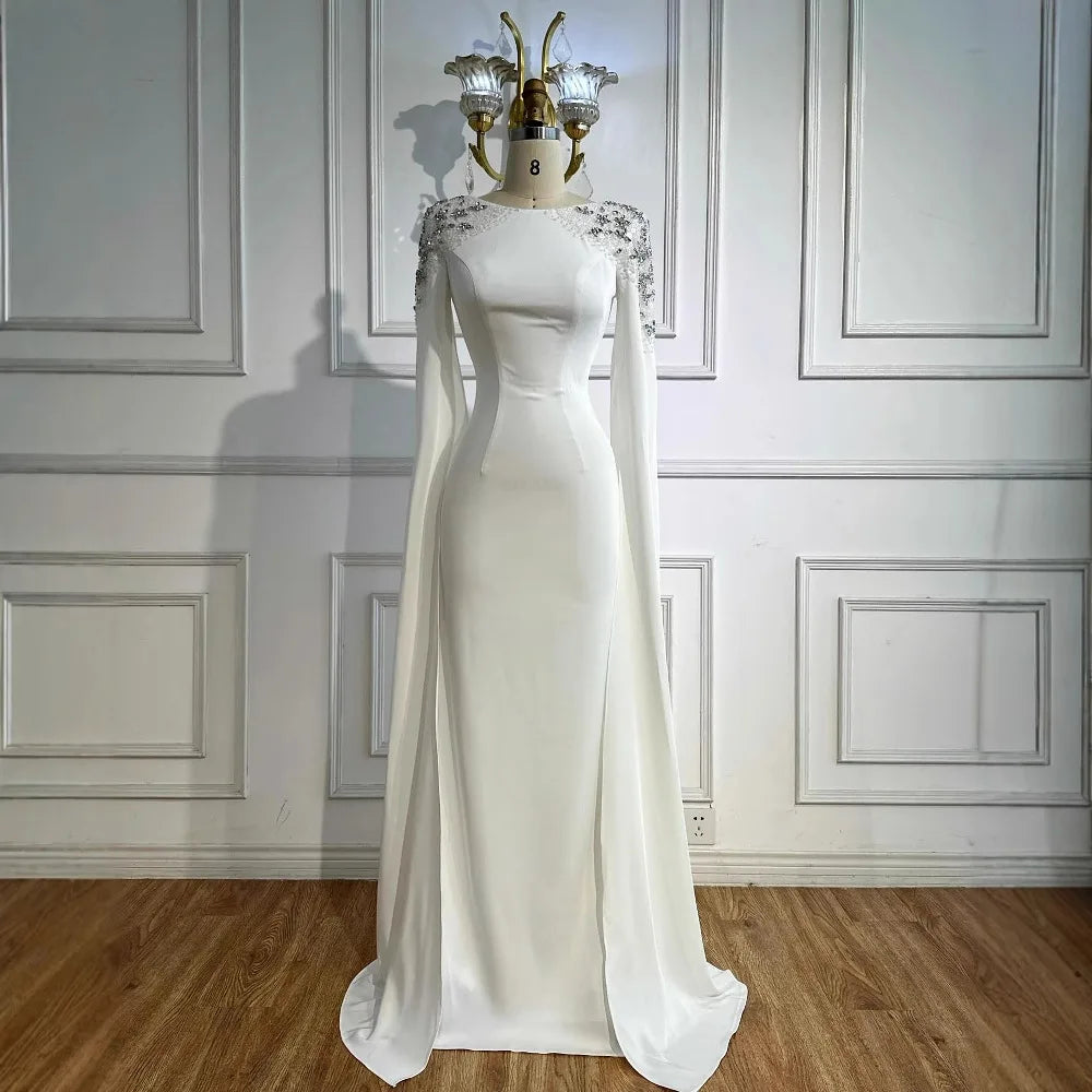 Luxury White Mermaid Evening Dress with Cape LA70934