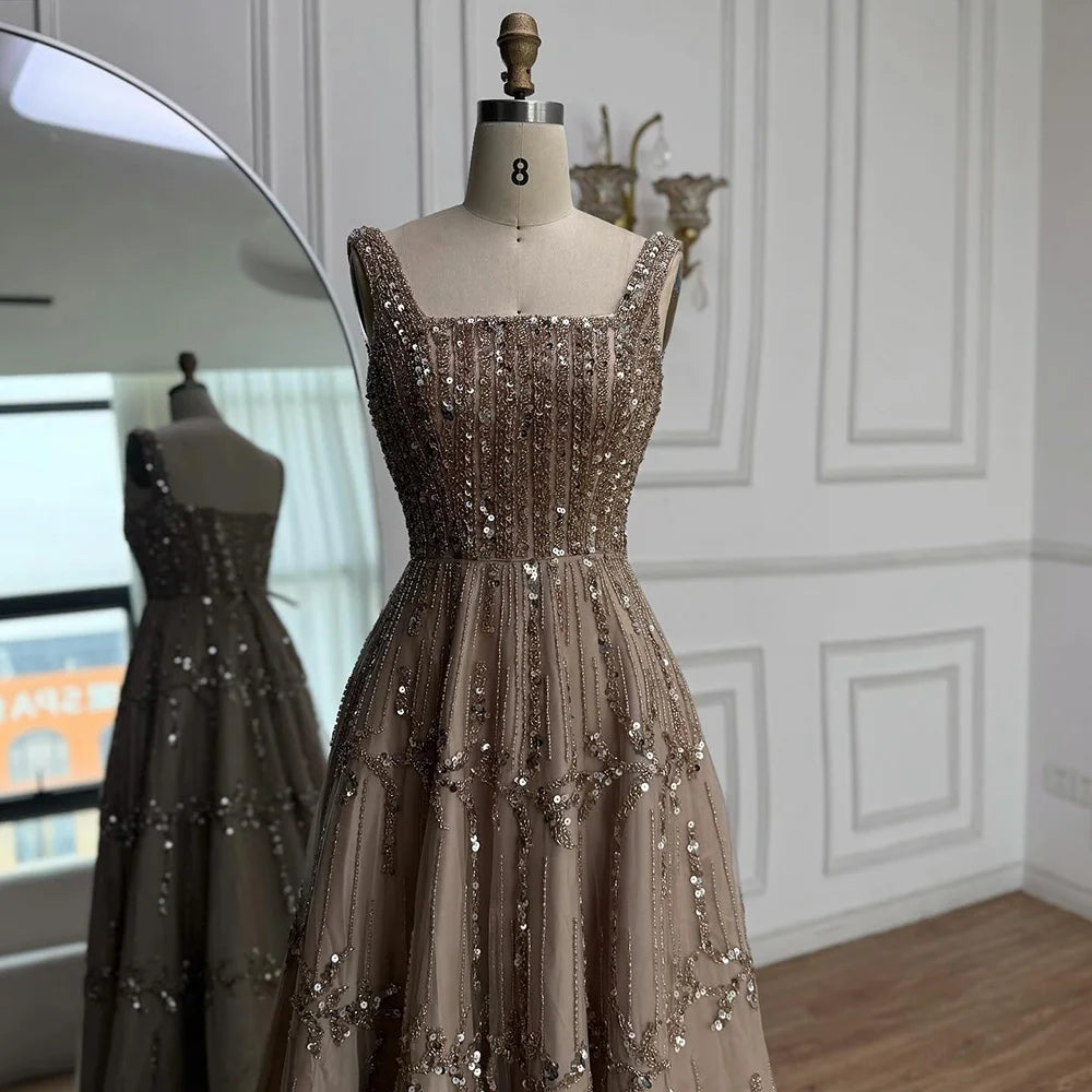 Elegant Sage Green Beaded A-Line Evening Dress LA73064