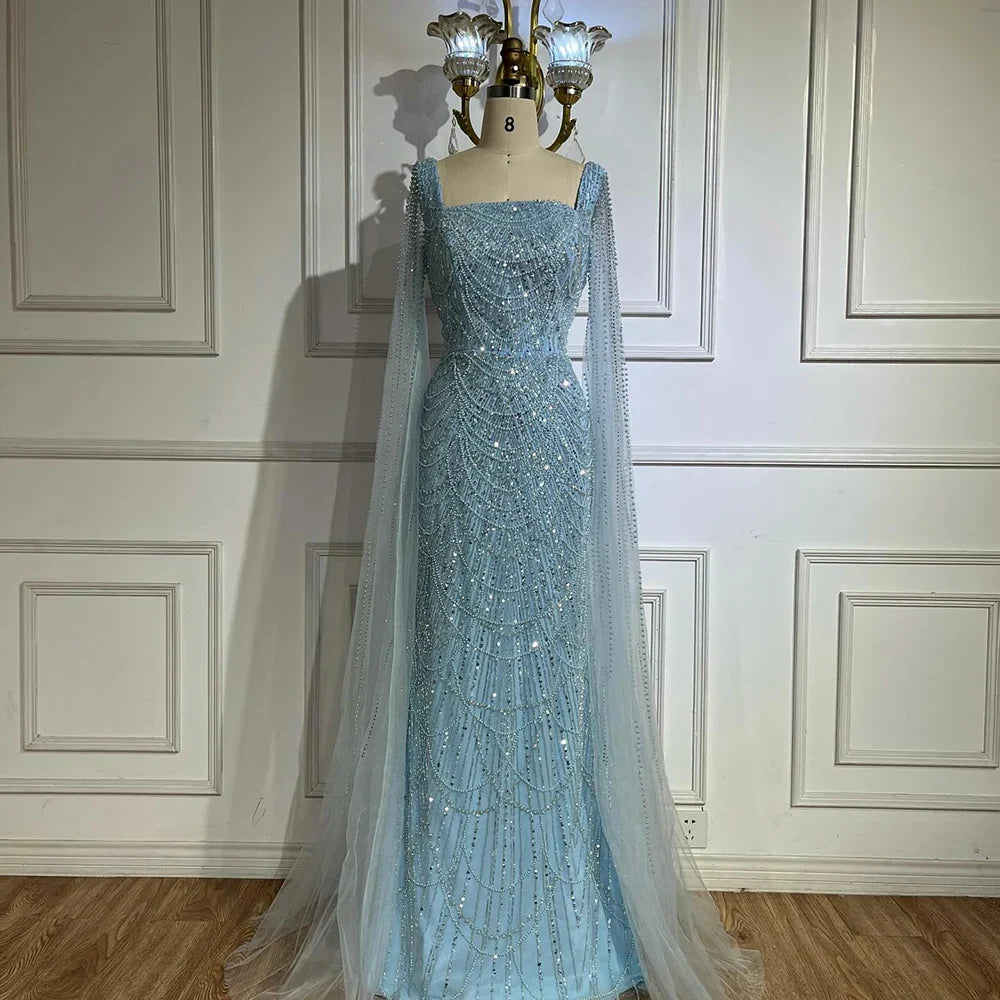 Luxury Arabic Mermaid Evening Dress with Cape Sleeves Plus SizeLA72590A