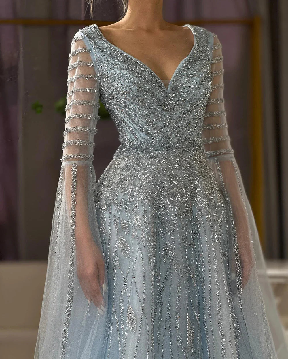 Luxury Dubai Arabic Caramel Elegant A-Line Beaded Long Evening Dresses Gowns with Cape Sleeves for Formal Occasion LA72750