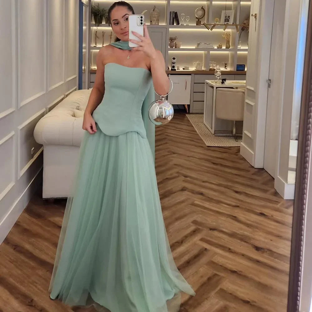Elegant Turquoise Chiffon A-Line Evening Dress LA73012