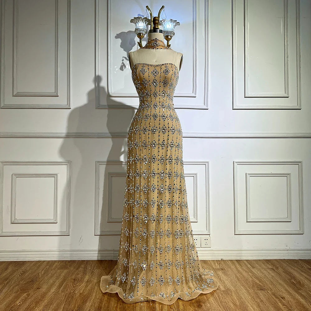Luxury Nude Beaded Mermaid Evening Dress for Occasion Saudi LA72871