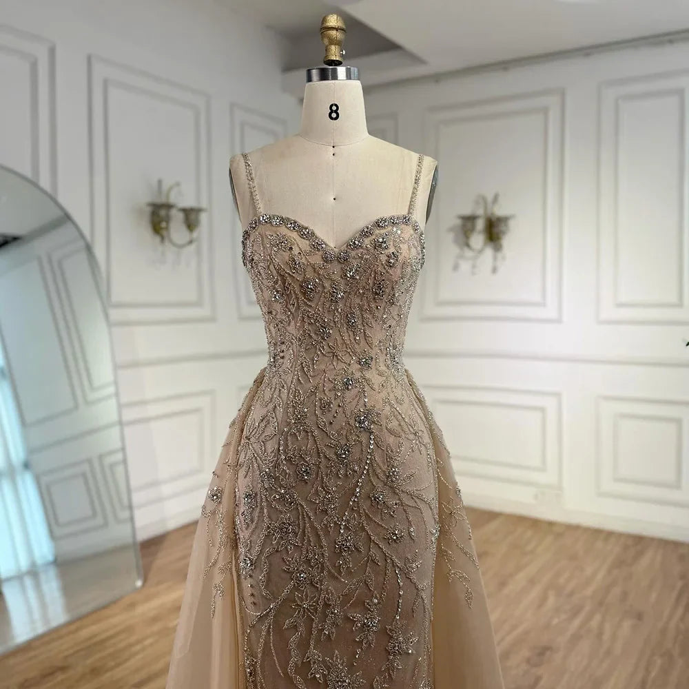 Luxury Nude Beaded Evening Dress with Overskirt 2025 LA73121