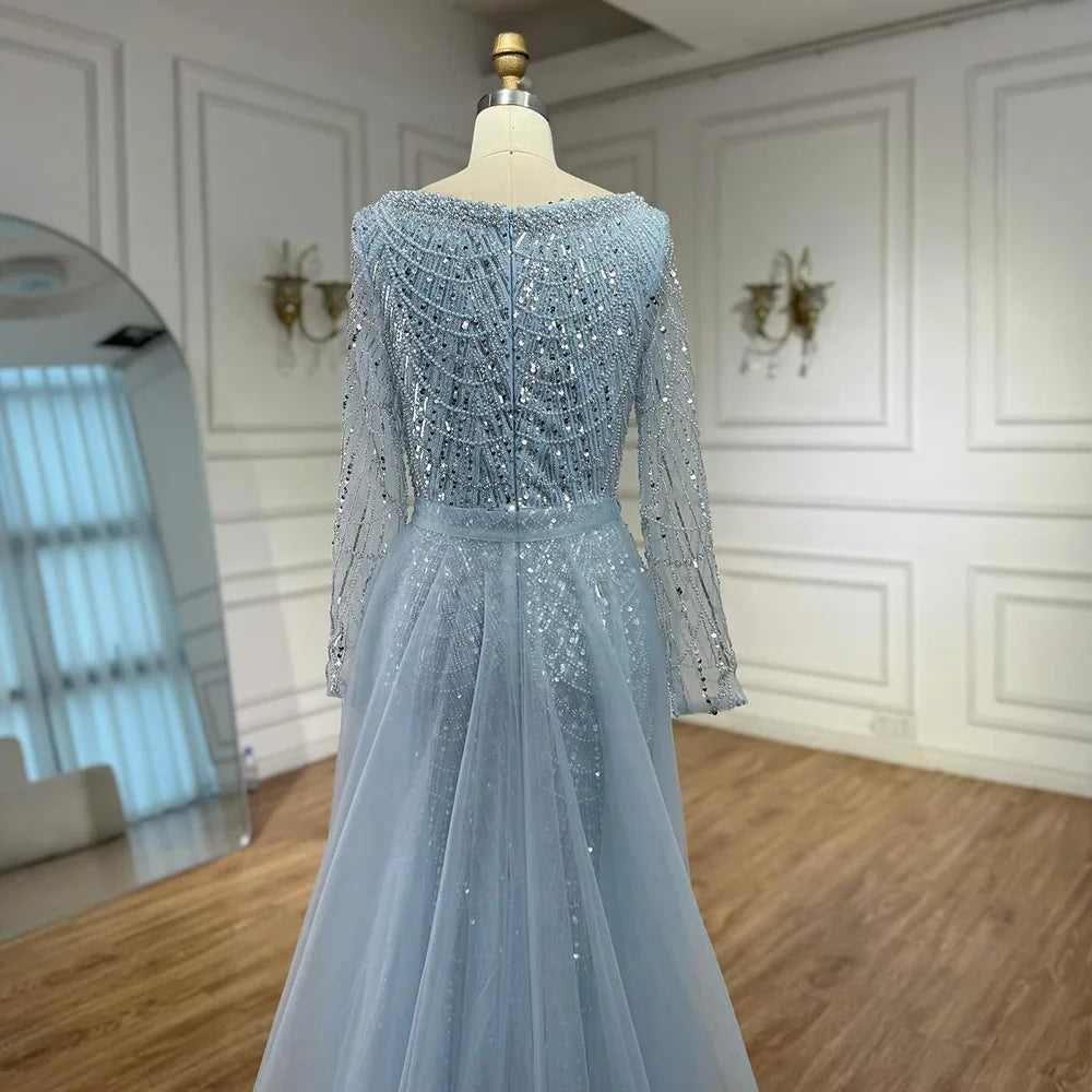 Blue Square Evening Dress With Long Sleeve Plus Size LA72032N