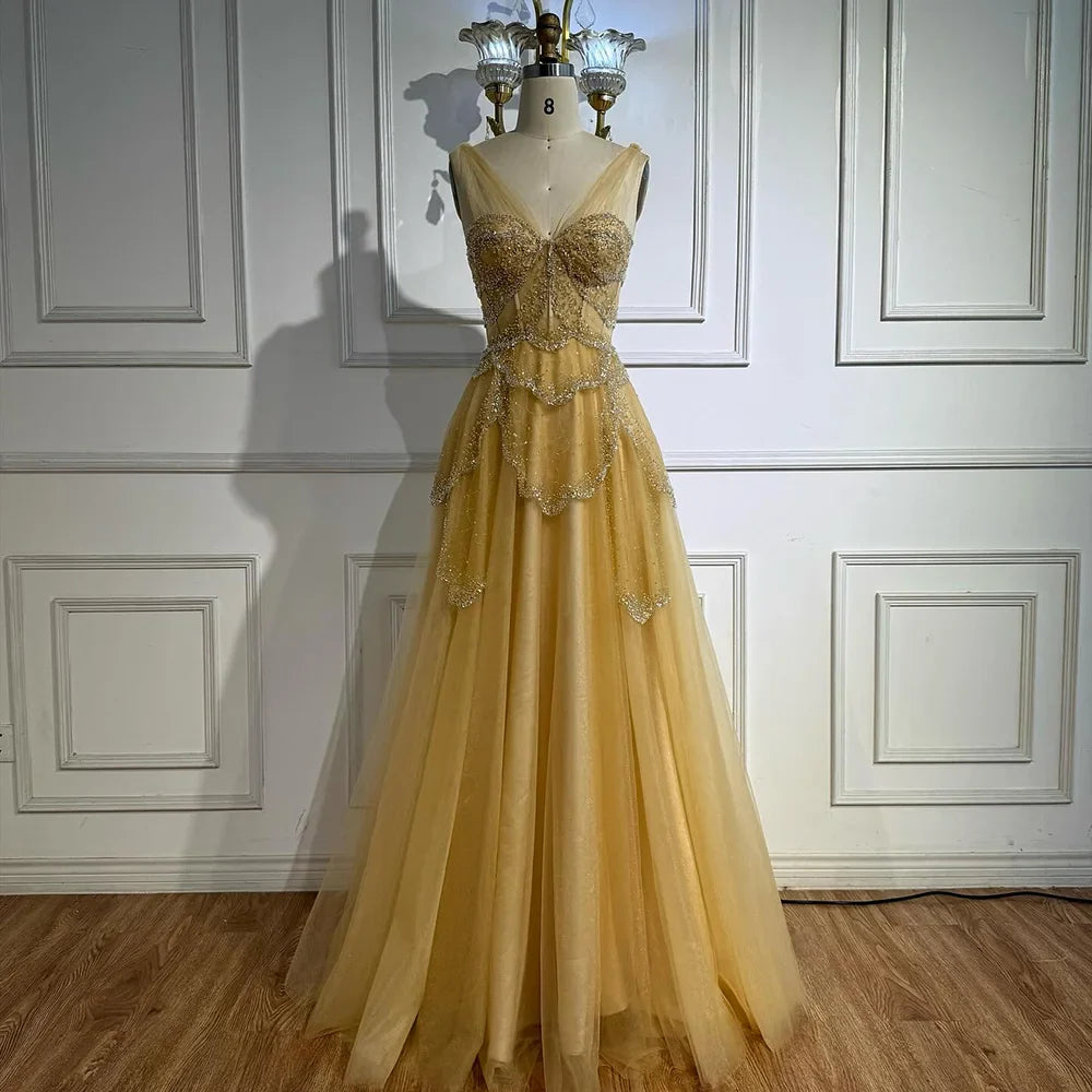 Luxury Sage Green Beaded A-Line Off-Shoulder Evening Dress LA72605