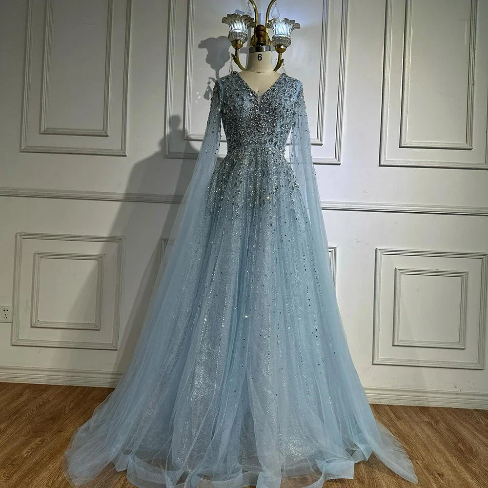 Luxury Blue Evening Dress with Cape 2025 LA72968