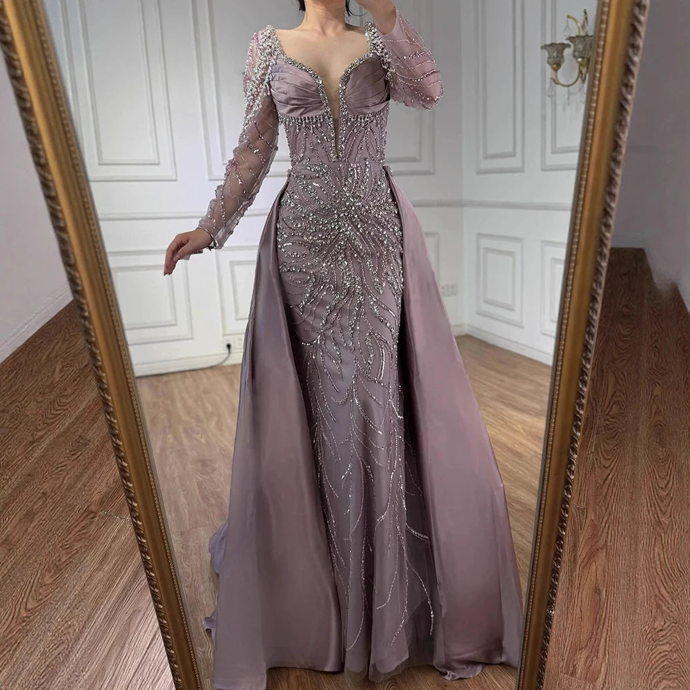 Luxury Muslin Blue hijab Evening Dress With Long Sleeves LA72963