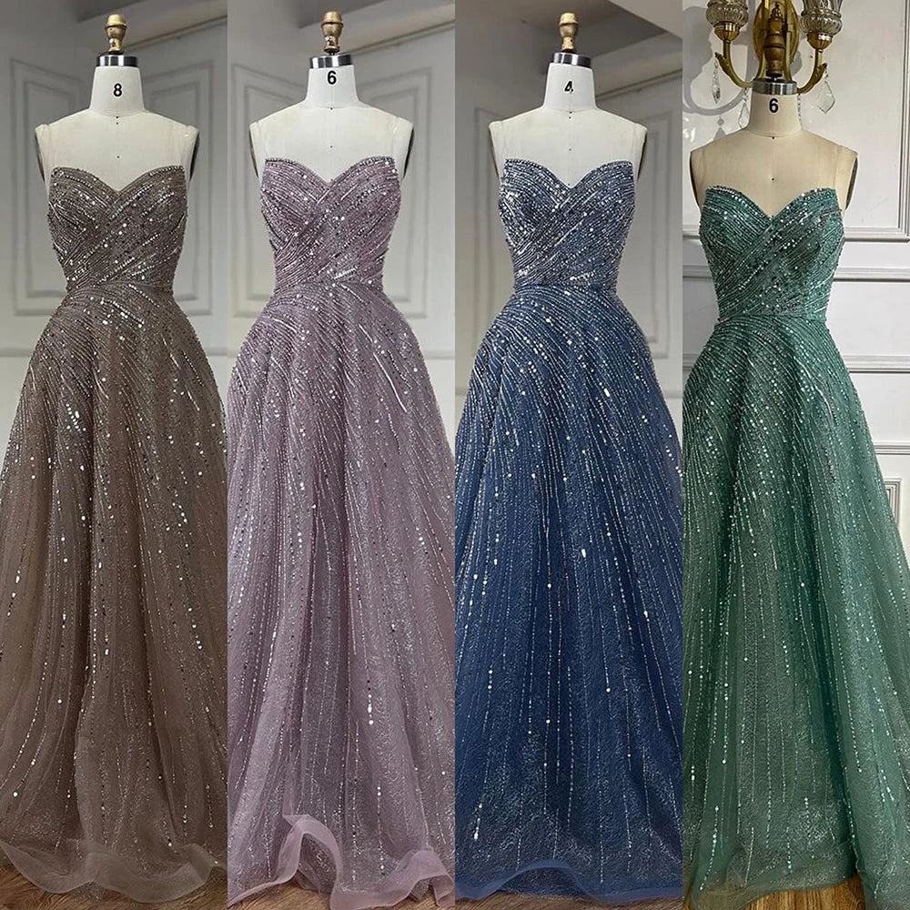 Serene Hill Arabic Caramel A Line Beaded Luxury Dubai Evening Dresses Gowns For Women Wedding Party 2025 LA72563