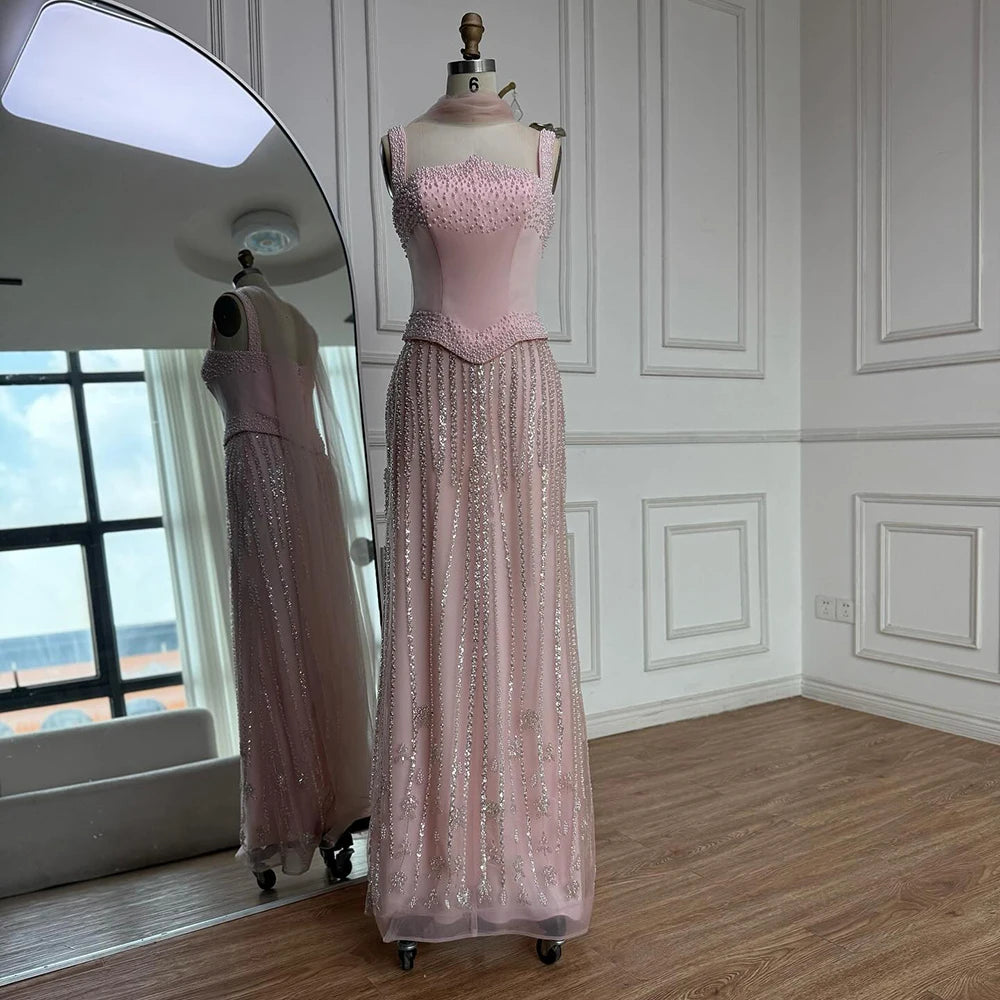 Glamorous Strapless Mermaid Evening Dress with Pearls LA73070